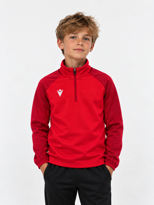 1/4 rennd æfingapeysa fyrir þau yngstu (4XS-XS) - Rauð eða svört - Veldu félagsmerki