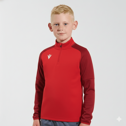 1/4 rennd æfingapeysa fyrir þau yngstu (4XS-XS) - Rauð eða svört - Veldu félagsmerki